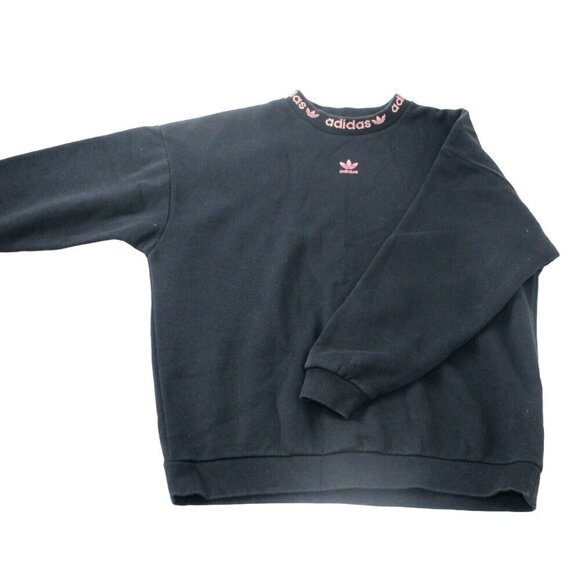 adidas Sweatshirt Mens Medium Black Solid Fleece‎ Long Sleeve Crew Neck Pullover - Picture 1 of 11